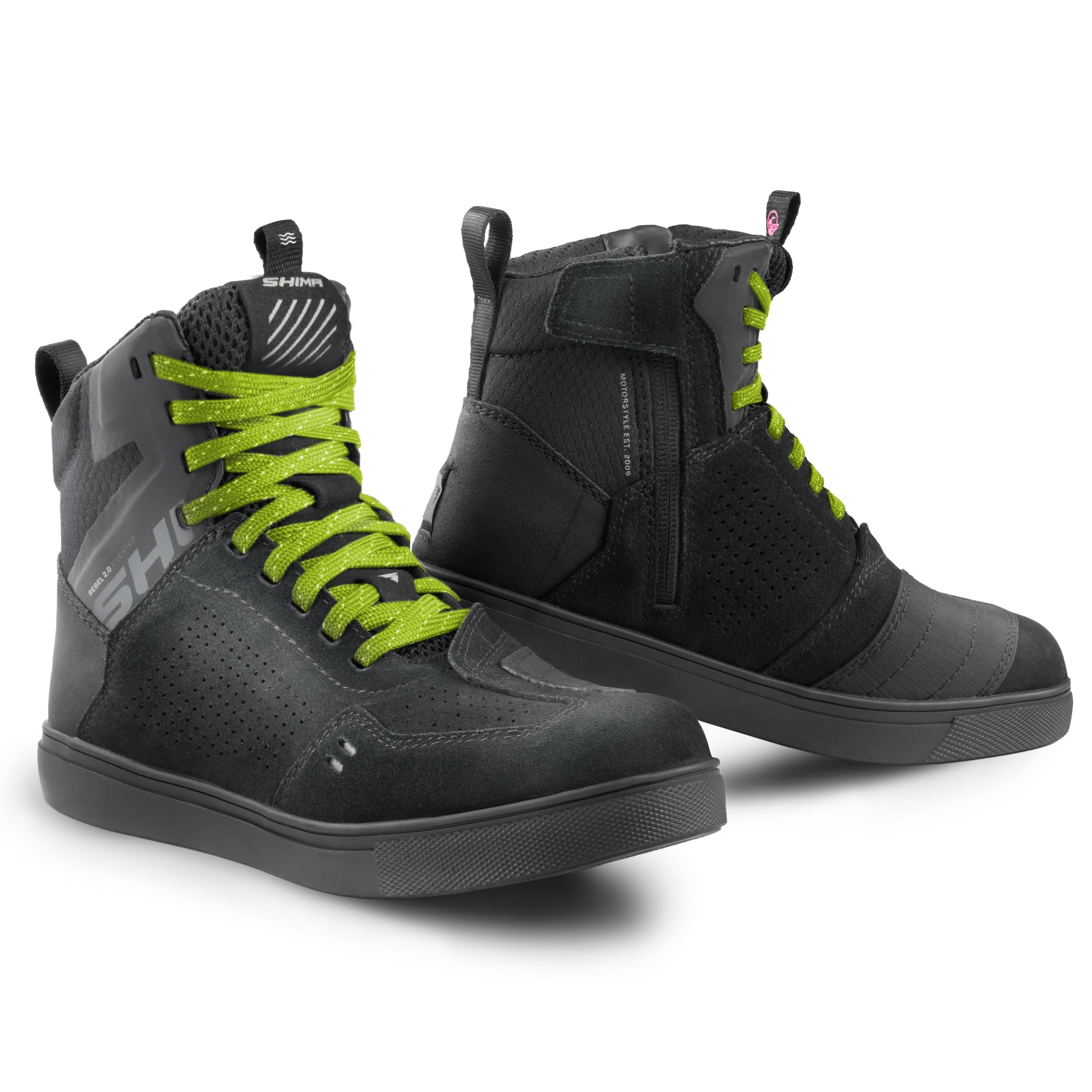 SHIMA Rebel WP Motorschoenen, waterdicht, voor heren, versterkte motorsneakers met ritssluiting aan de zijkant, enkelsteun, antislipzool, schakelgreep (zwart, 41), zwart, 41 EU