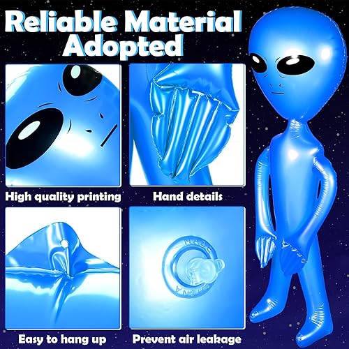 Miniatura 3 de Zhanmai 4 piezas de decoraciones inflables de fiesta de alienígenas de 63 pulgadas y 35 pulgadas para regalos de fiesta de Halloween (plata, azul)