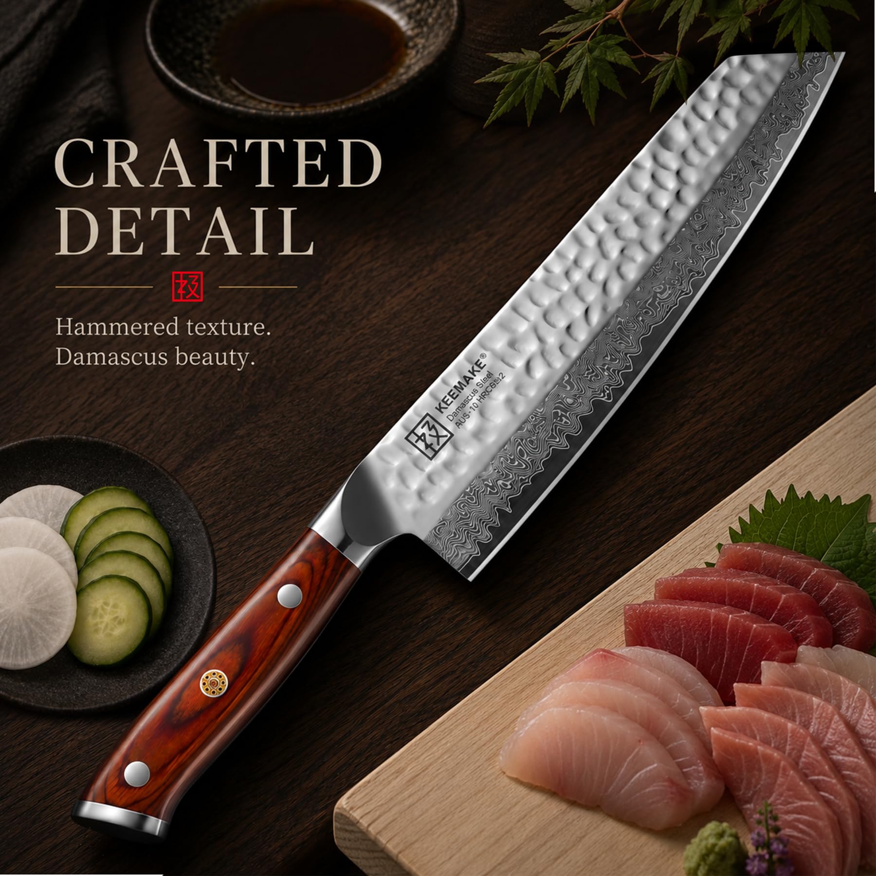 8 Inch Damascus Chef Knife, Japanese Kitchen Knife with VG10 Steel — Amazon image 7