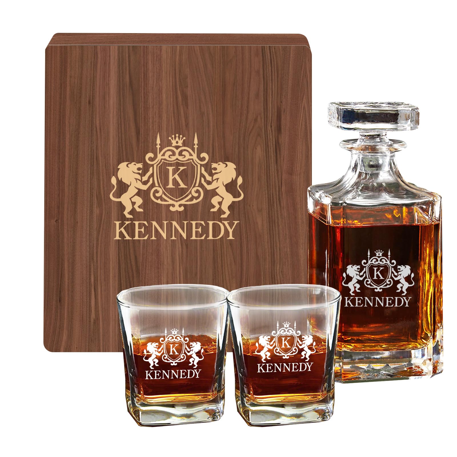 Engraved Whiskey Decanter Set With Two Whiskey Glasses - Personalised Groomsman Gift, Father Of The Groom Or Father In Law Bridal Party