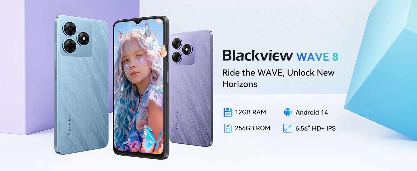 Blackview WAVE 8 128GB 12GB RAM ブルー Blackview WAVE 8 Mobile Phones, Android 14 Phone, 12GB+256GB/2TB スマートフォン本体