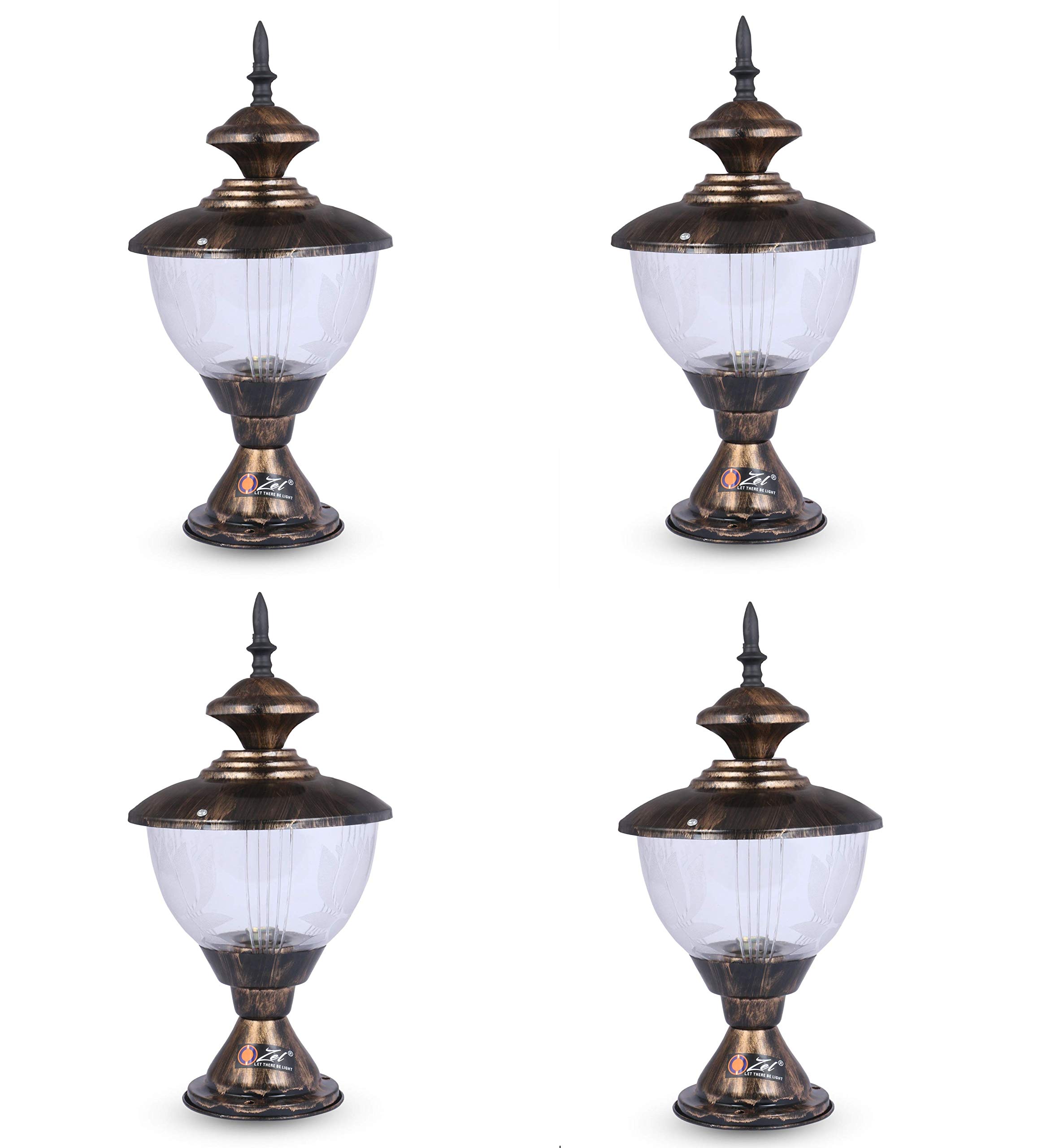 OZEL Unbreakable Glass Rust-Resistant Waterproof Garden/Home/Pillar Gate Light/Lamp (RD Saaka Golden Antique) (Pack of 4/4 Gate Lamp)