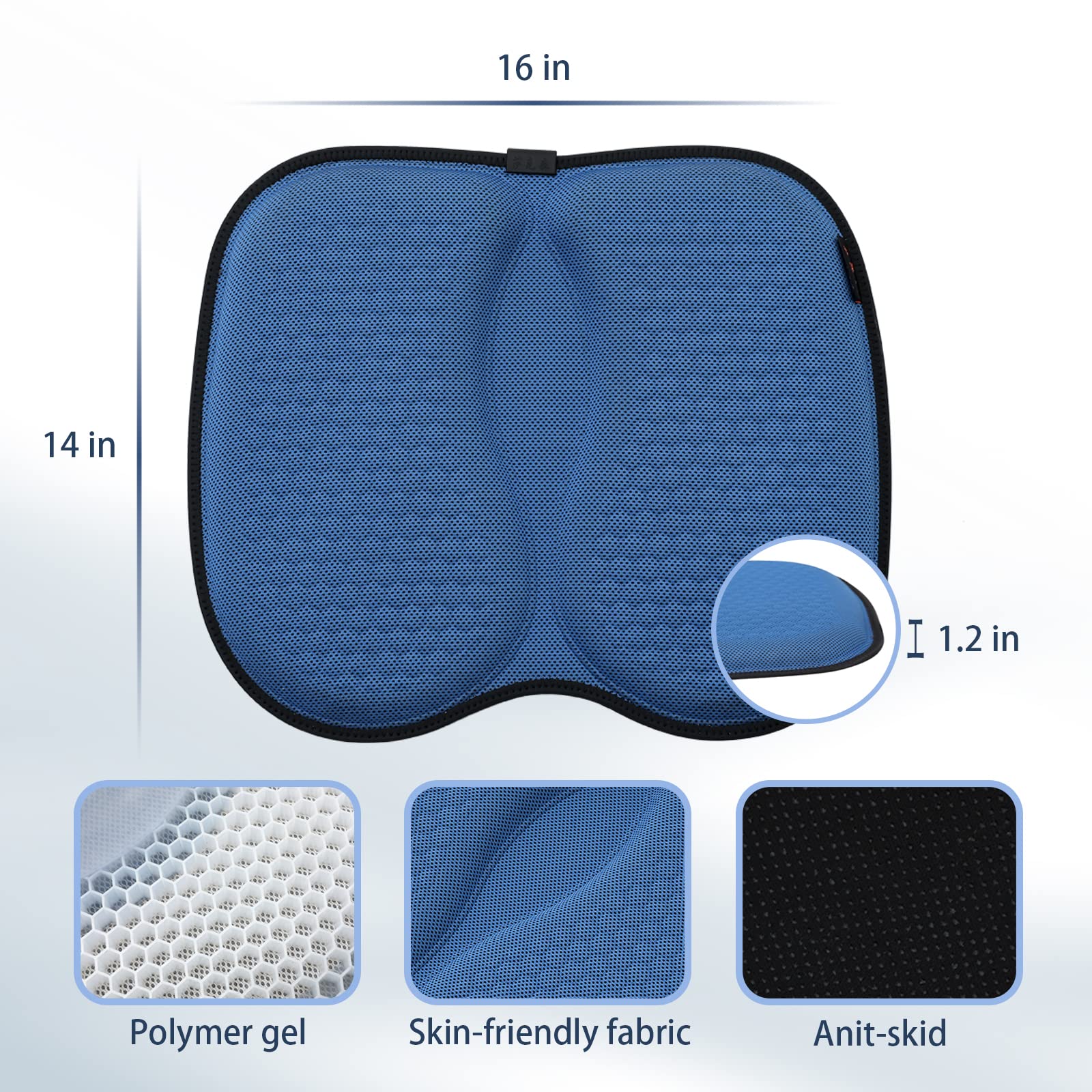 Cuscino ortopedico in gel a nido d'ape, per alleviare il dolore alla sciatica, antiscivolo, per auto/ufficio/sedia a rotelle, con comfort rinfrescante (blu)