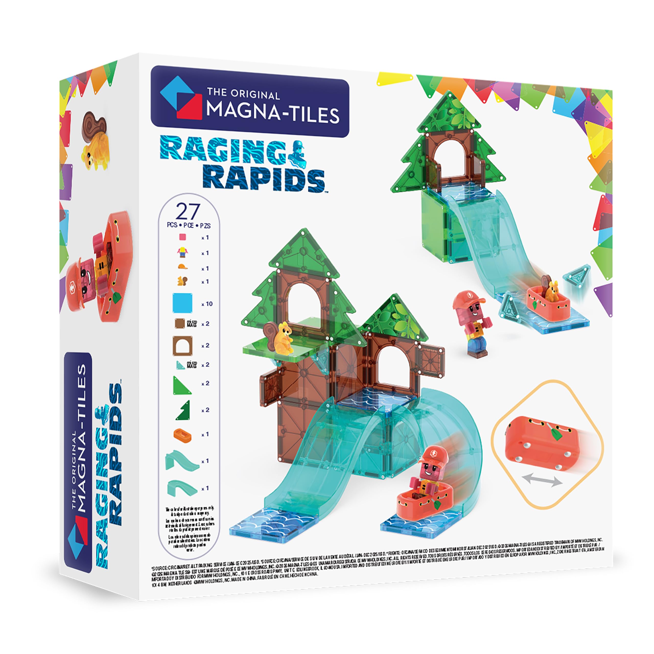 Magna-Tiles Raging Rapids - Set di costruzioni magnetiche da 27 pezzi, il marchio originale per costruzioni magnetiche