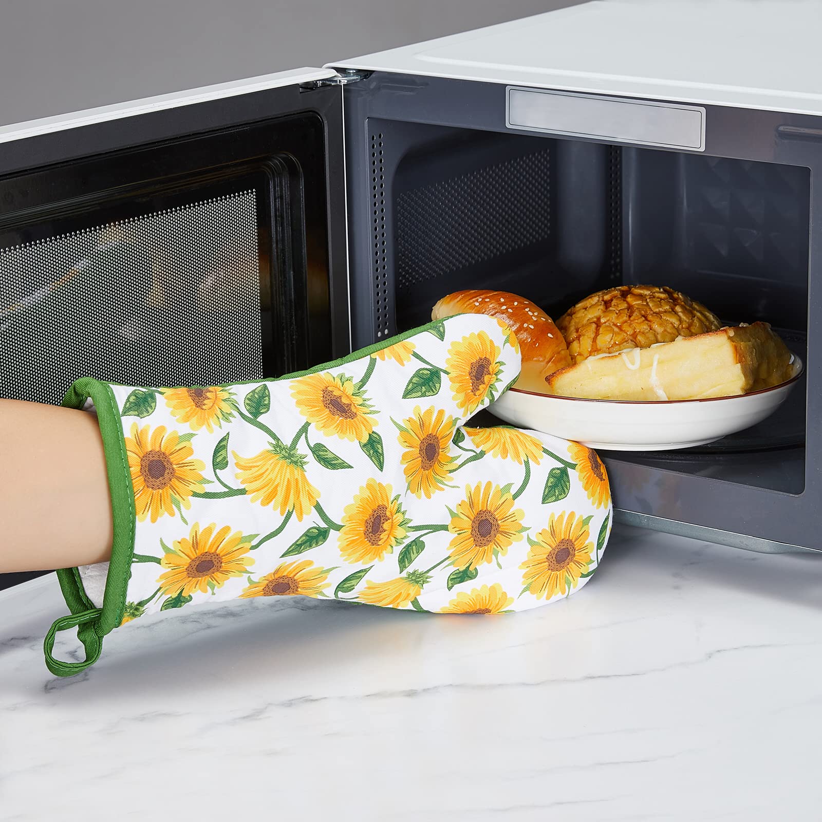 Juego de manoplas de horno y agarraderas, 100% algodón, perfecto para regalo, hornear y cocinar todos los días, duradero, resistente al calor, para cocina y lavable a máquina (3 piezas, girasol)