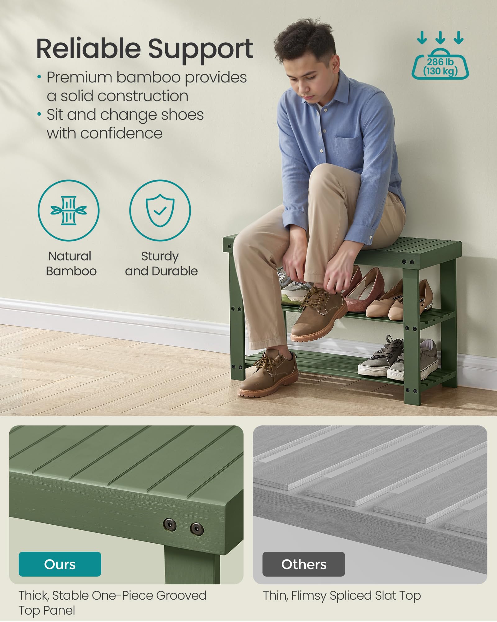 Amazon.com: SONGMICS Shoe Rack Bench, 3-Tier Bamboo Shoe Storage