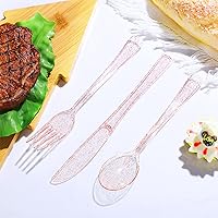 Vista 6 de Youyole 150 Pcs Pink Plastic Silverware Set Disposable Flatware Christmas Silverware Includes 50 Forks 50 Spoons 50 Knives Glittery Plastic Cutlery
