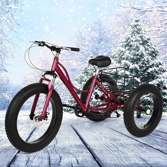 Buy 3 Wheel Bikes for Adults, Snow Fat Tire Tricycle, 7Speed Adjustable Adult Tricycle with