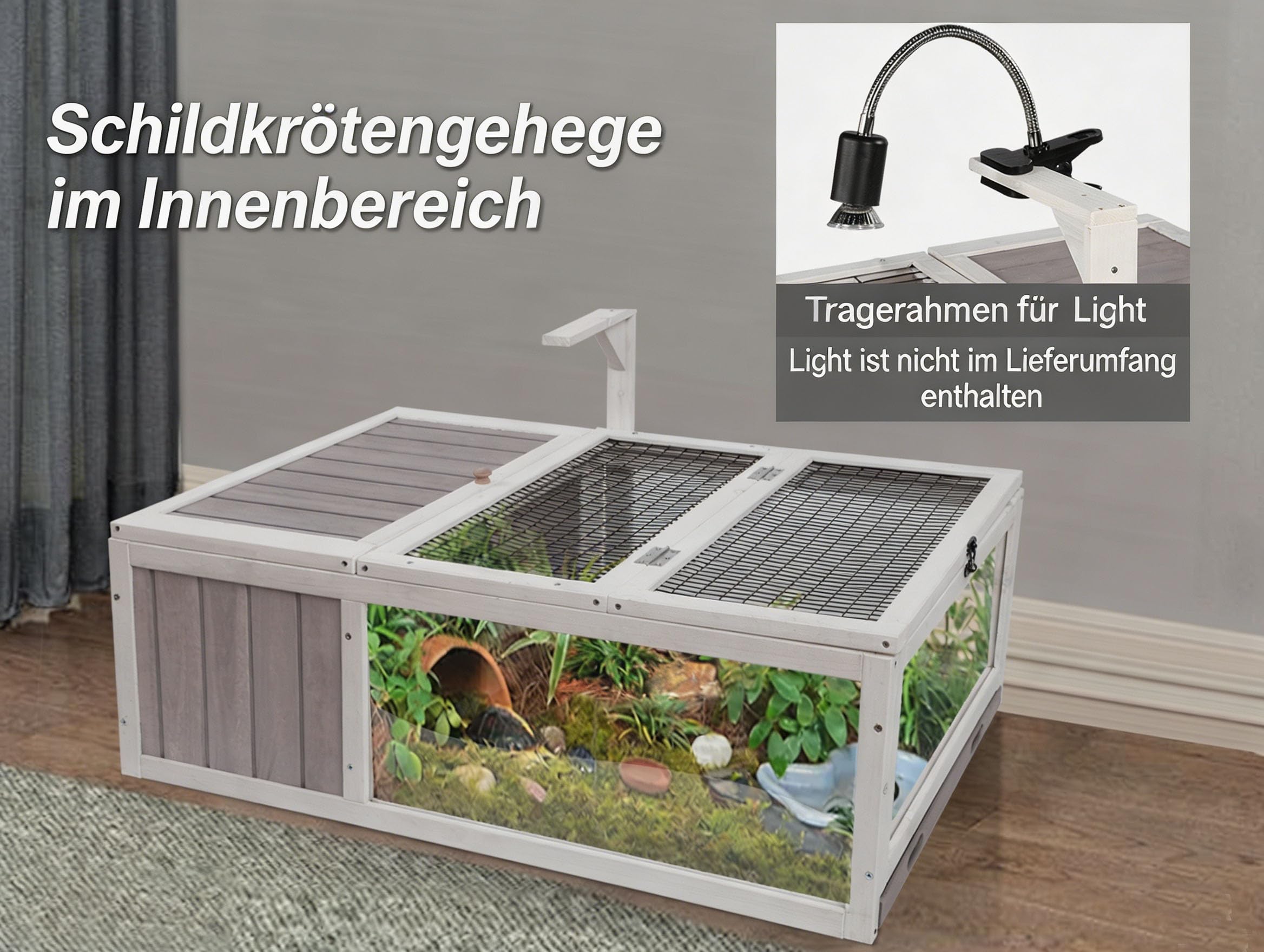 HiCaptain Schildkrötengehege Draussen mit Boden - Frühbeet Schildkröten Holz - Facile à Installer - 91cm x 61cm x 31cm