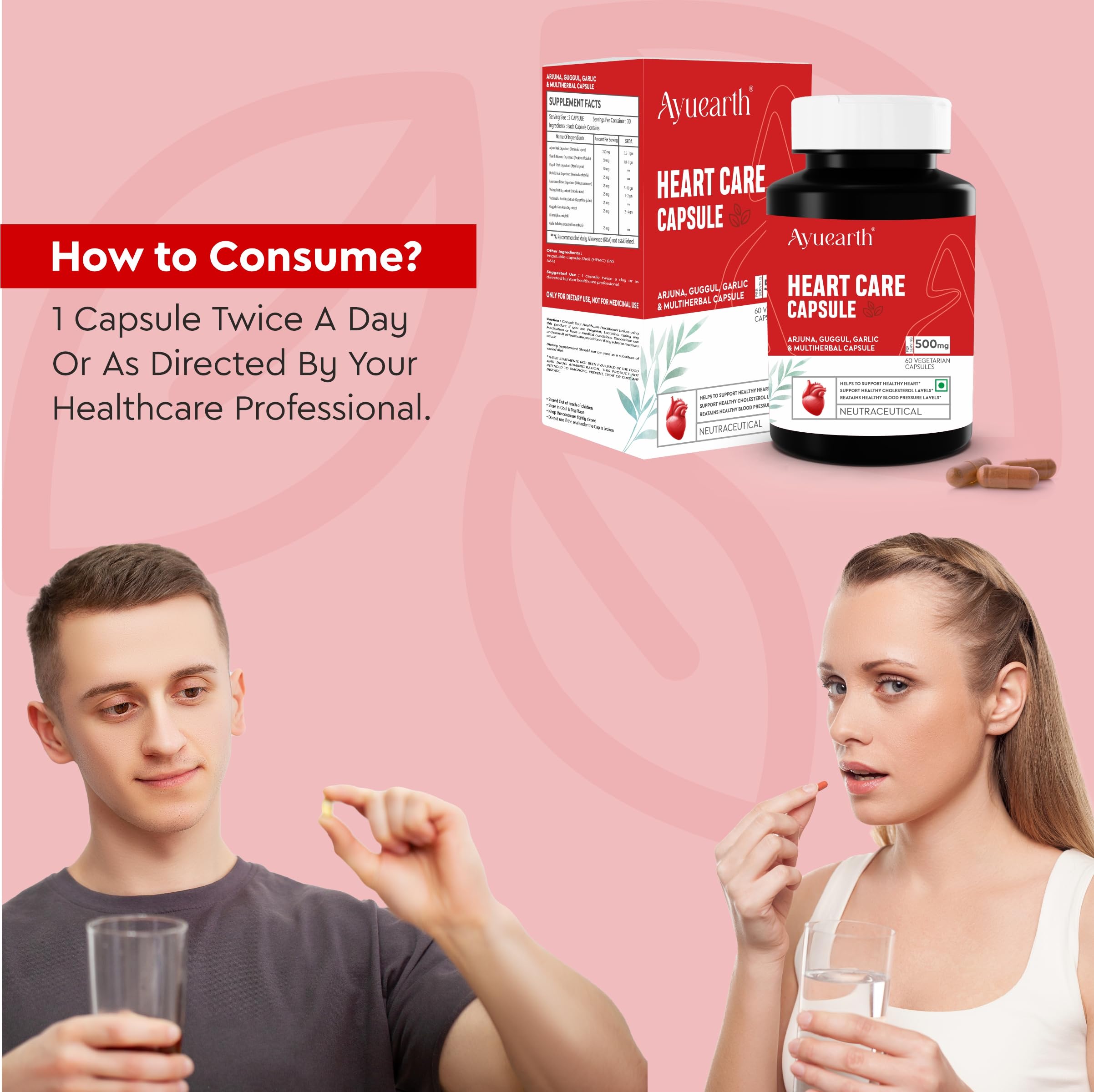 Ayuearth Heart Care Capsule 500 mg | Guduchi, Kalmegh, Katuki & Multi Herbal Capsule | Supports Healthy Cholesterol Levels | Retains Healthy Blood Pressure Levels | 60 Veg Capsules 4