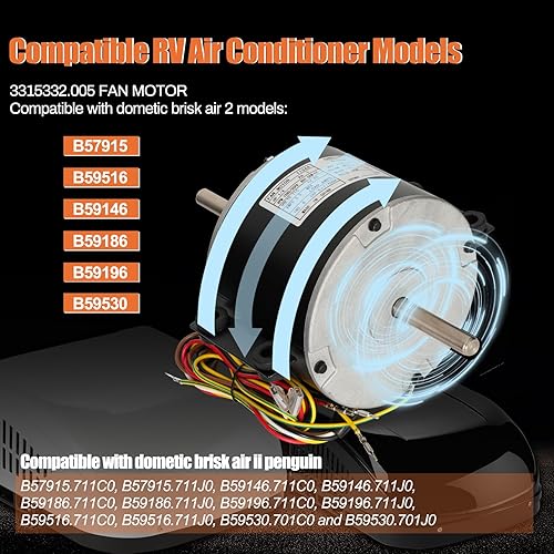 Miniatura 3 de 3315332.005, 3315332.005 Reemplazo del motor del ventilador genteq F48AF70A61, motor de ventilador Dometic Brisk Air II, repuesto OEM para Dometic