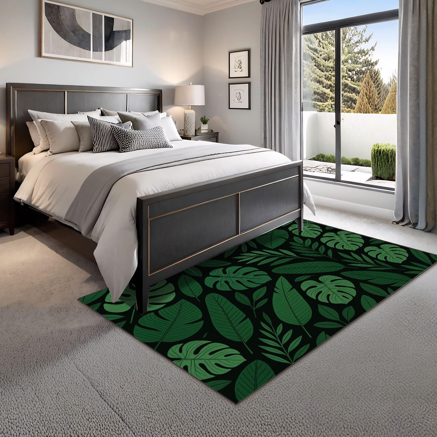 4x5 Boho Rug Rugs for Living Room Rugs for Entryway Jungle Palm Leaf Seamless Pattern Tropical Palm Leaves Bedroom Rug Door Mat Nursery Room Decor Rainbow Carpets