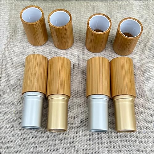 Lipstick Mold 10pcs Gold/Silver Bamboo Lipstick Tube Top Grade Lip Balm Sub Package DIY Empty Bamboo Lipgloss Container(Silver,10pcs)