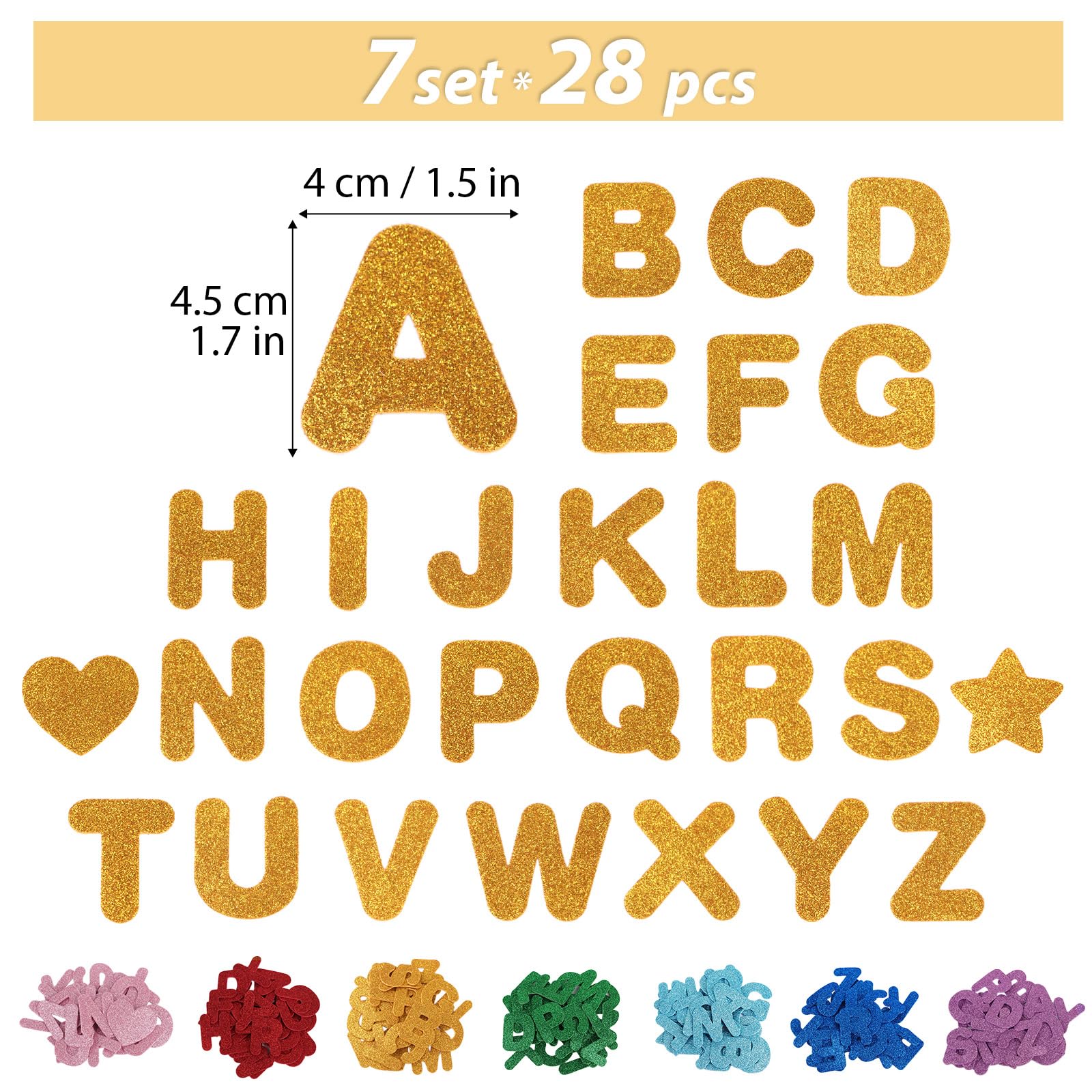 52/26 pezzi Adesivi in schiuma glterata, Adesivi alfabeto multicolore