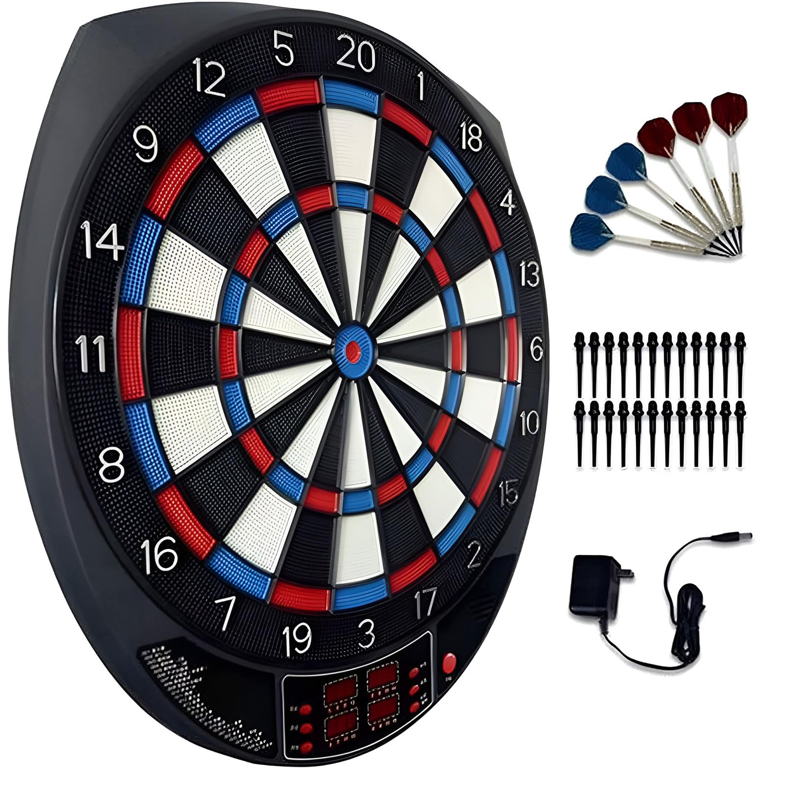 QUTBAG Bersaglio elettronico, Set di Freccette con Punta Morbida con 27 Giochi e 243 variazioni, Display Digitale a LED, 6 Freccette e 24 Teste di Freccette, per Case, Bar, ristoranti