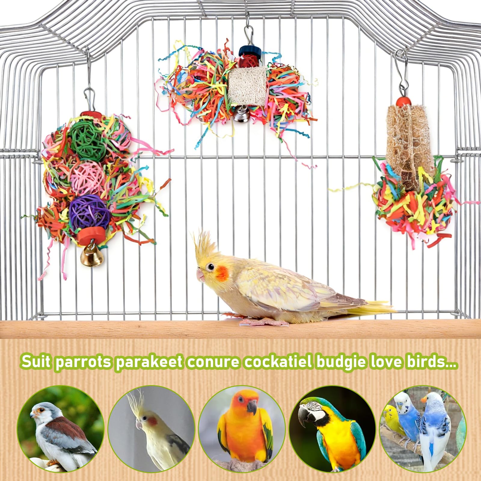 Morezi Bird Swing for cage Parakeet Parrot Swing Wood Ladder Toy Accessories Play Gym Budgie Perch Hammock Budgerigar Conure Cockatiel mynah Finches Toys for Small Medium Breeds - image 6