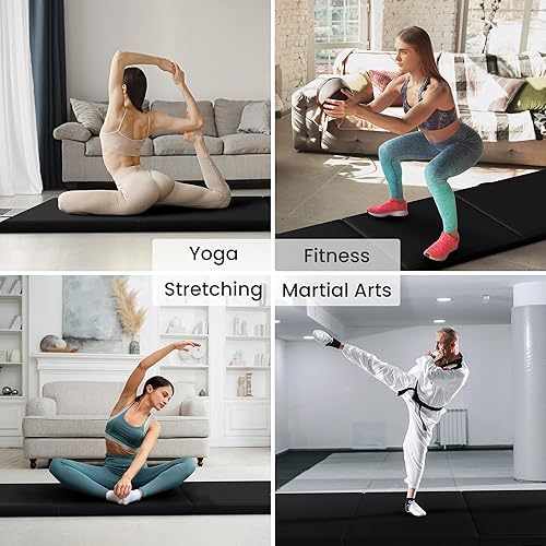 Miniatura 6 de Fitvids Colchoneta de gimnasia plegable para hacer ejercicio, 2 x 6 x 2 pulgadas, con asas de transporte, de alta densidad, antidesgarros, portátil,