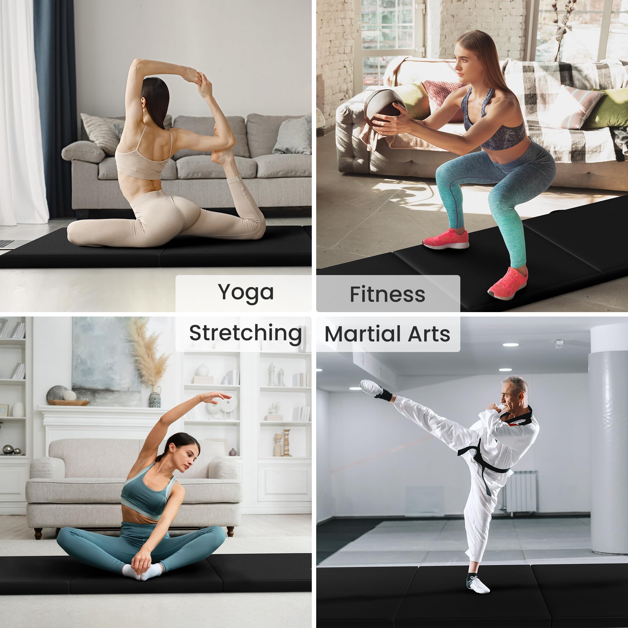 Fitvids Folding Exercise Gymnastics Mat for Tumbling, 2'x6'x2" Gym Workout Mat with Carrying Handles High-Density Anti-Tear Portable Fitness Aerobics Mats for Home Gym Yoga Pilates MMA Core Training, Multiple Colors