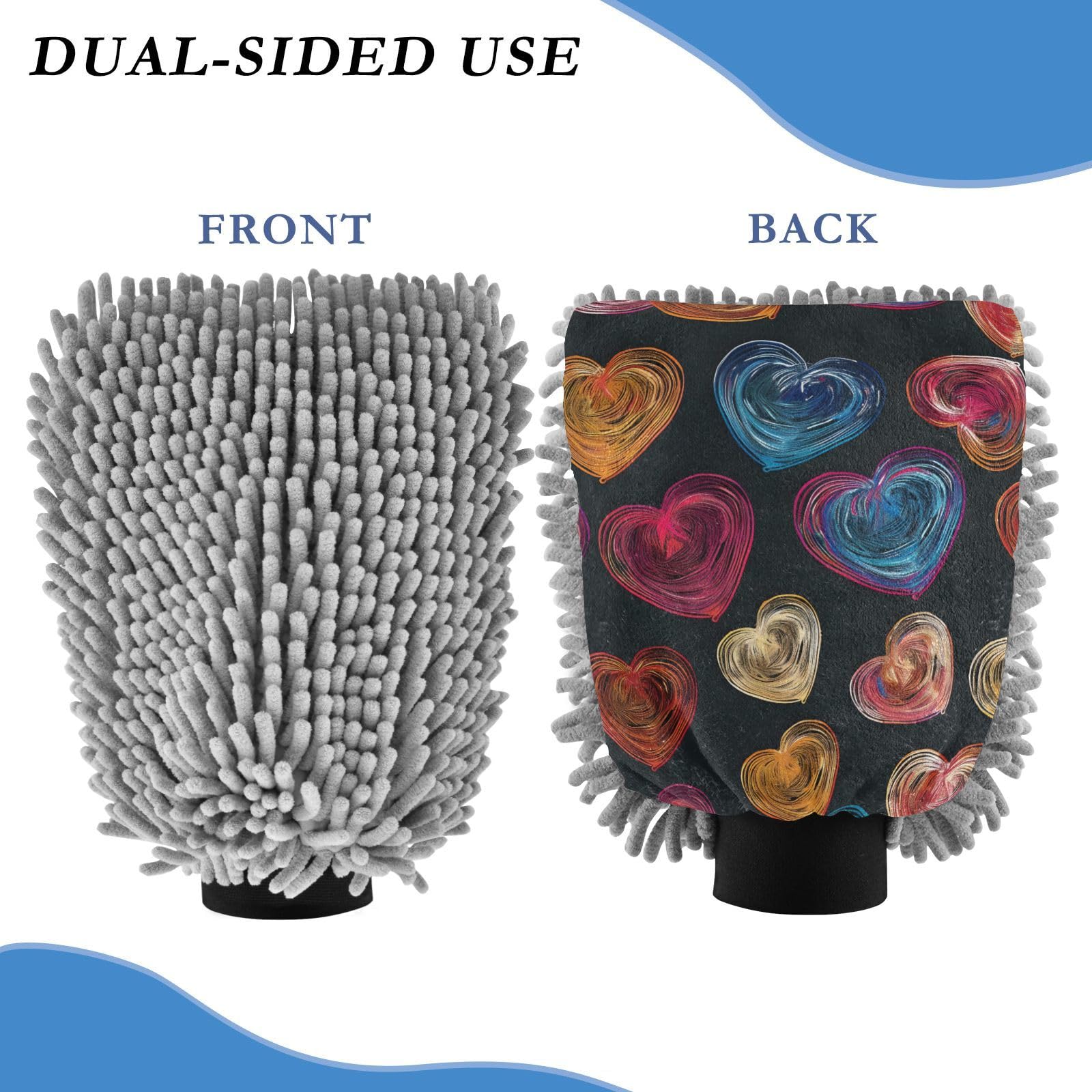IOACIY Absorbent Microfiber Car Wash Drying Mitts, 2 Pack, Scratch-Free & Lint-Free, Rich Foam, Highly Absorbent, Double Sided, Wash Mitt Perfect for Car Washing, M, Heart (2)