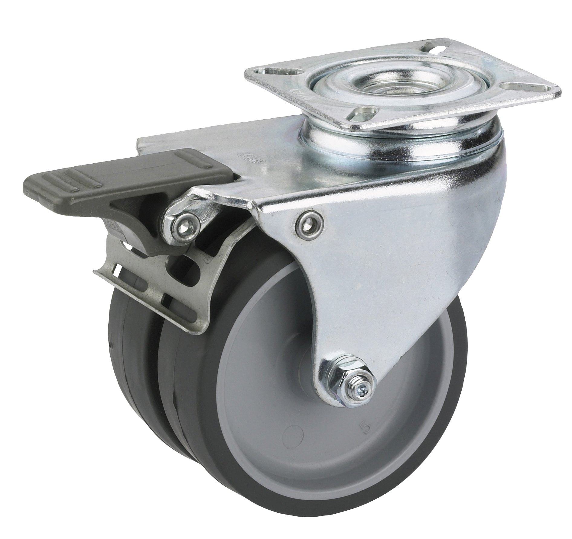 DÖRNER + HELMER Dörner+helmer - Lenkrolle mit Platte und Totalfeststeller 50 x 18 mm, Tragkraft bis 80 kg
