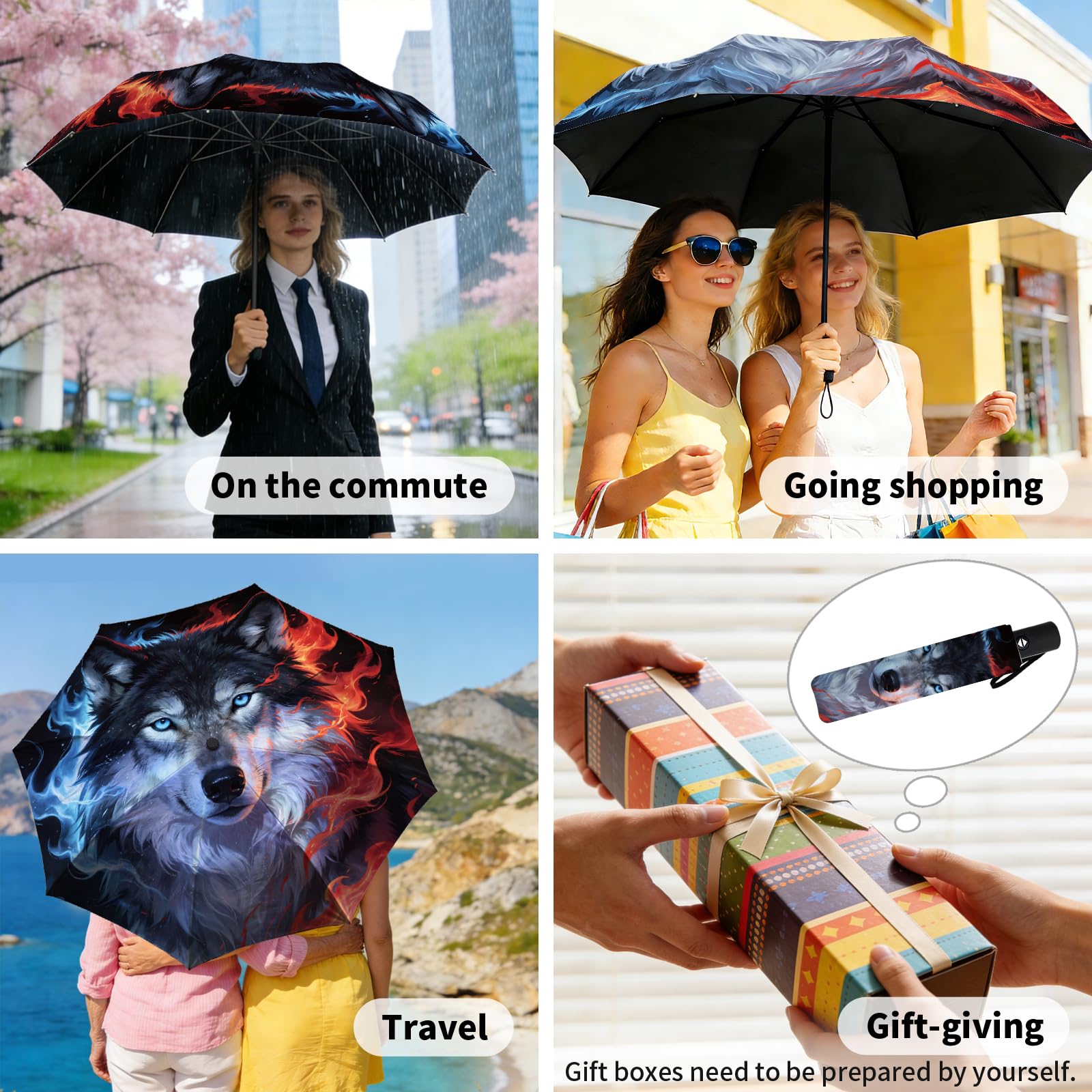 MAYJOYDIY Paraguas plegable automático, resistente al viento, 107 cm, apertura y cierre, paraguas compacto para mujer, hombre, protección solar para lluvia