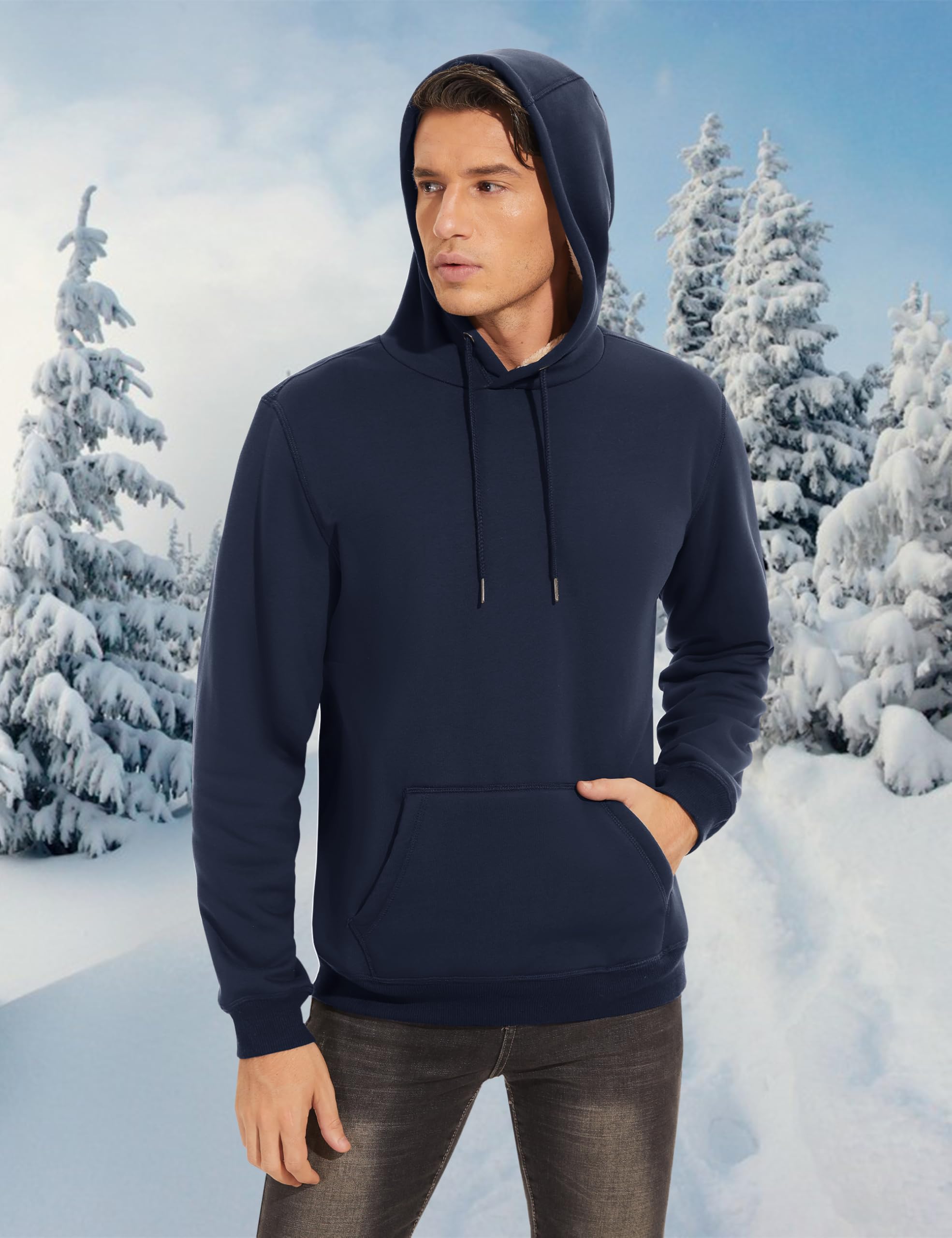 KEFITEVD Herren Pullover Hoodie Dicke Schwergewicht Sherpa gefüttert Känguru Tasche Winter Winddicht Warm Fleece Sweatshirt
