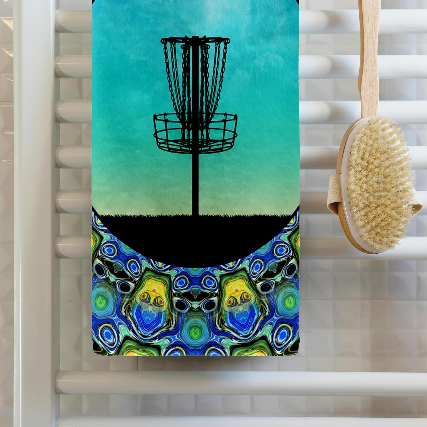 3dRose Disc Golf Abstract Basket - Blue and Green disc Golf Graphic Design 22x30 Bath Hand Pool Towel
