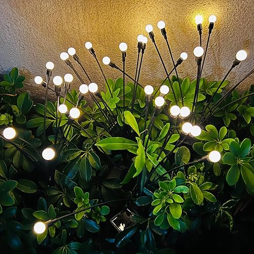 4 Pack Firefly Lights Solar Outdoor, Starburst Swaying Solar Lights, Swing Garden Waterproof Decor When Wind Blows for Backyard Patio Terrace Lawn