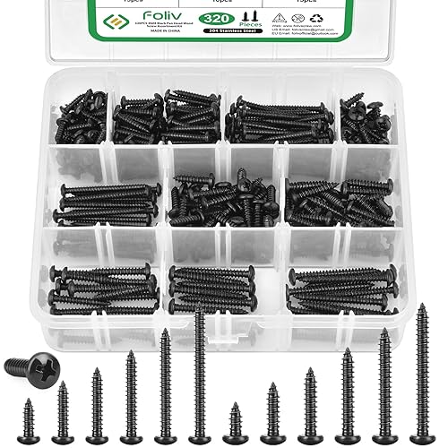 Miniatura 1 de FOLIV Tornillos de madera de Philips de cabeza plana de acero inoxidable 620pcs, 4#6#8#10#12 Kit surtido de tornillos autorroscantes