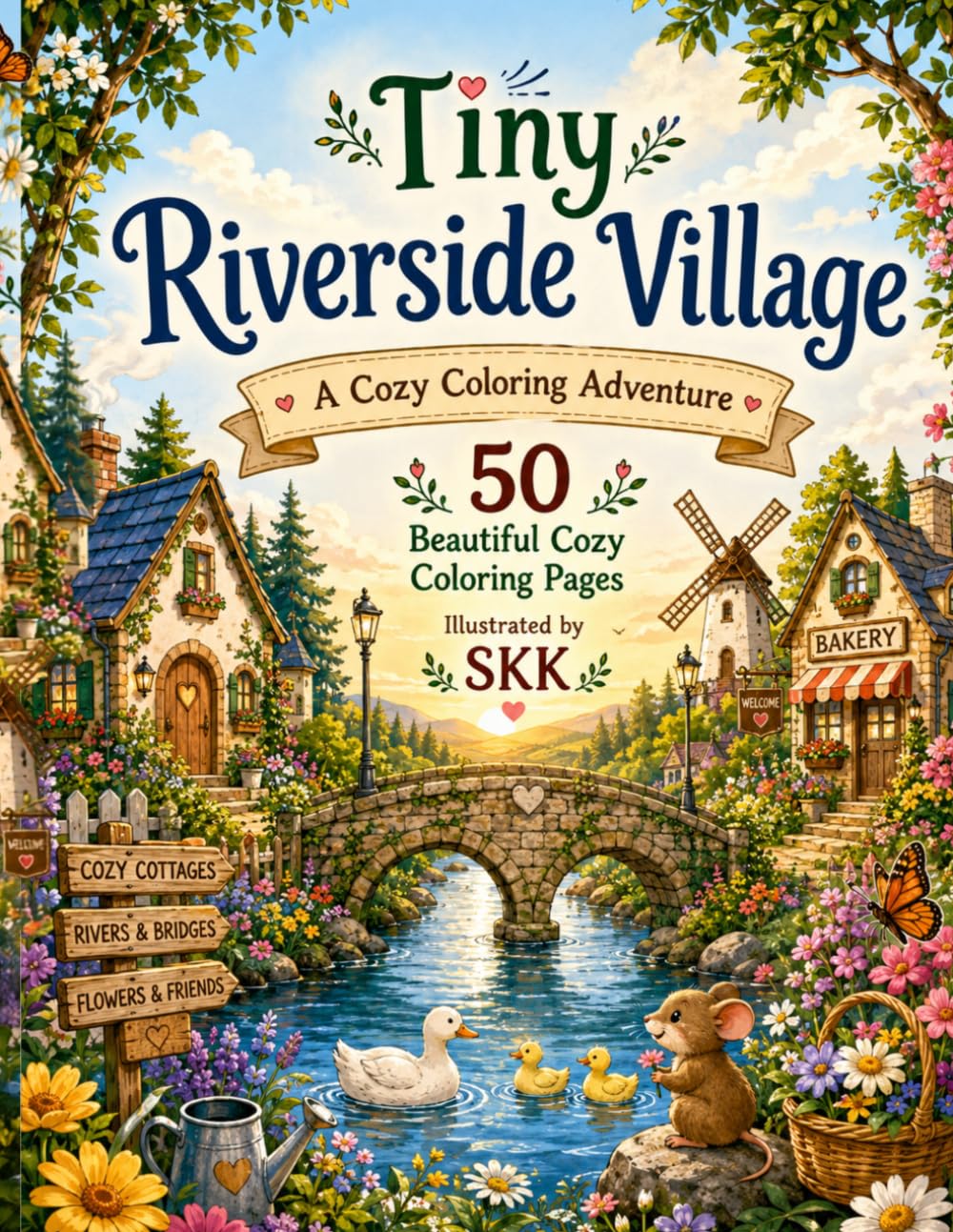 Tiny Riverside Village: A Cozy Coloring Adventure