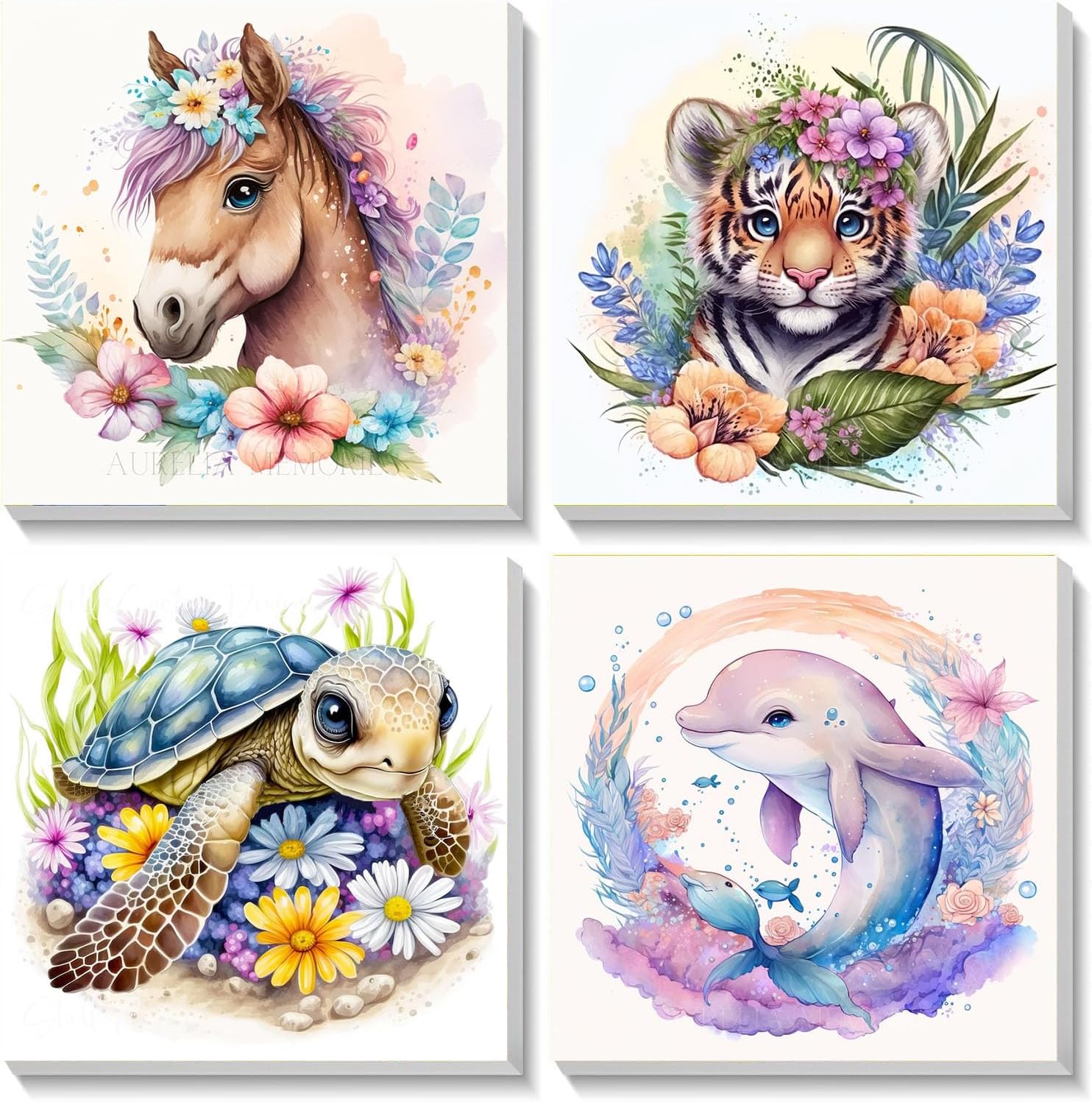 Wenfdrtr 4 Pack Painting by Numbers for Kids with Wooden Frame, Animals Kids Paint by Numbers, DIY Acrylic Painting by Numbers Animals for Home Wall Decor Gift(8X8inch)