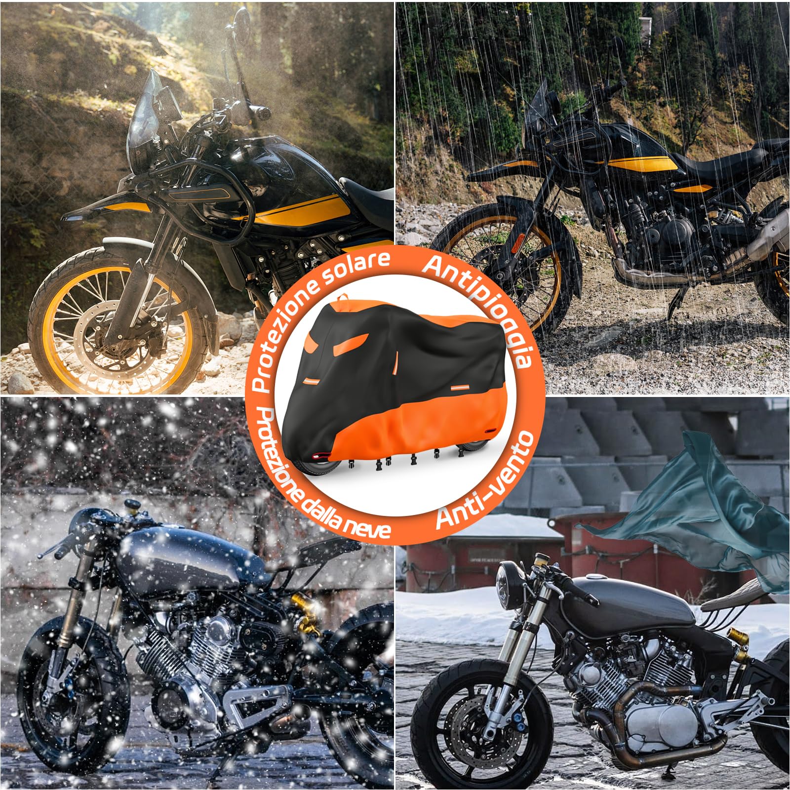 Telo Coprimoto Impermeabile Telo Moto Esterno Oxford 210D Copri Moto Polvere Pioggia Vento Escrementi di Uccelli Copertura Antifurto per Motorino Bicicletta Motocicletta Scooter, 245x105x125