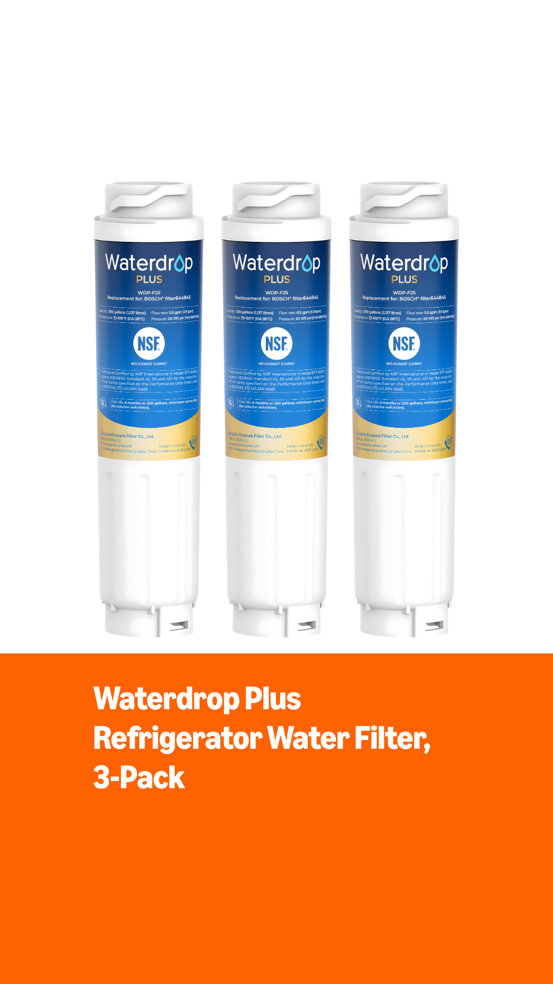 2-Pack Fridge Water Filter – Compatible With Bosch UltraClarity 644845 REPLFLTR10