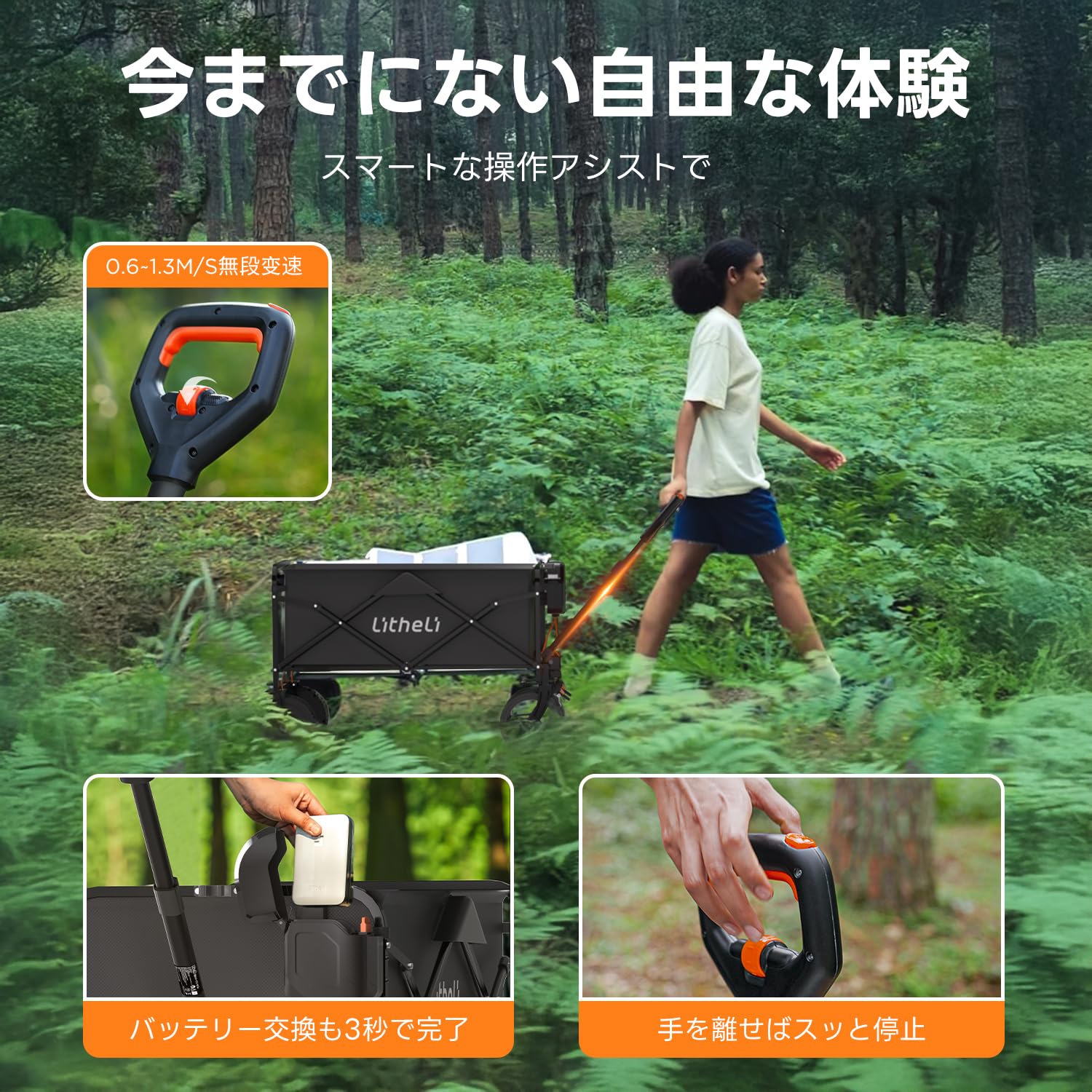 Amazon.co.jp: Litheli 電動キャリーワゴン 坂道運搬 軽量 大容量100L 