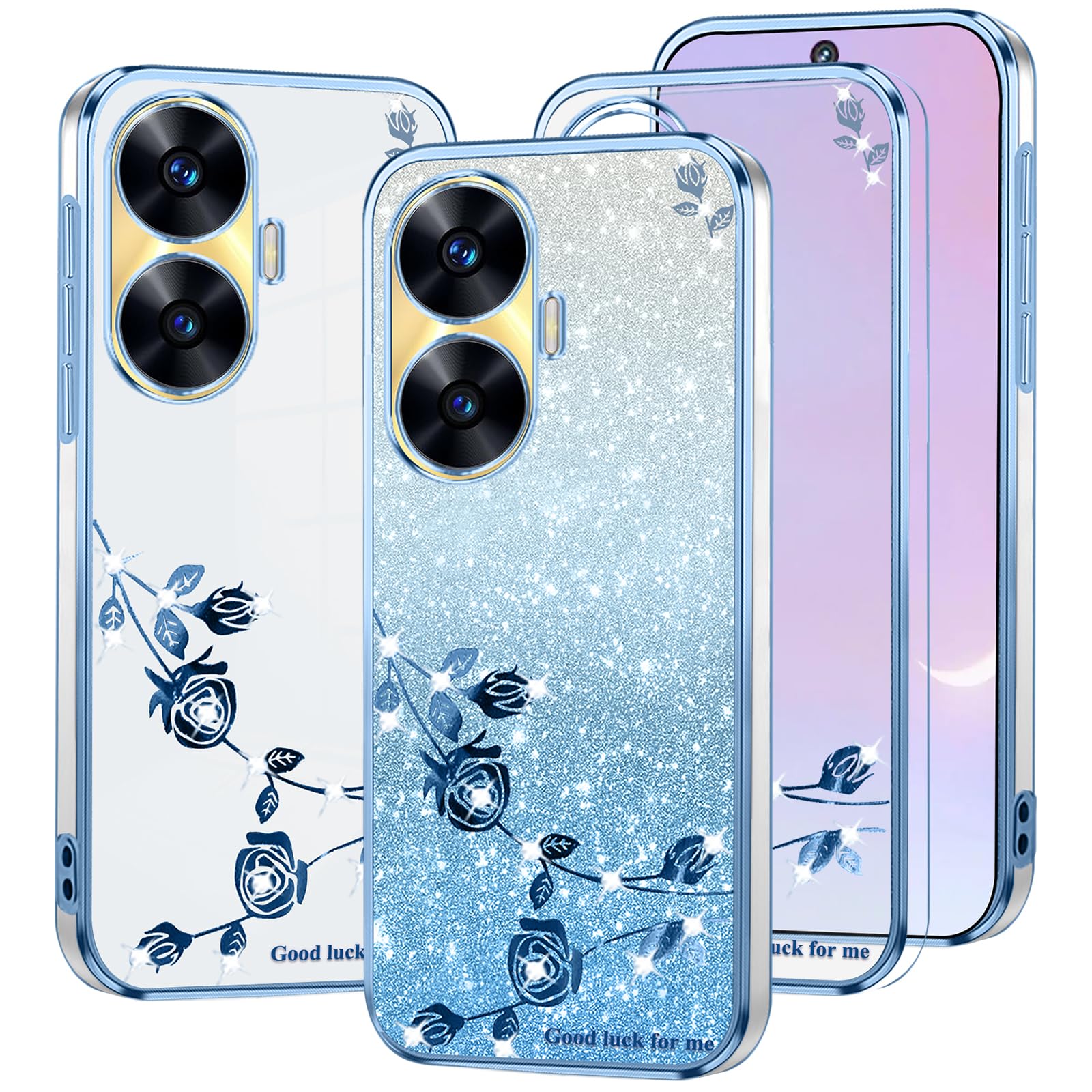 PanXCase Glitter Cover per Realme C55 - Custodia Trasparente Bling Disegni Elegante Brillantini Ultra Sottile Antiurto Ragazza Donna Cover (Grigio