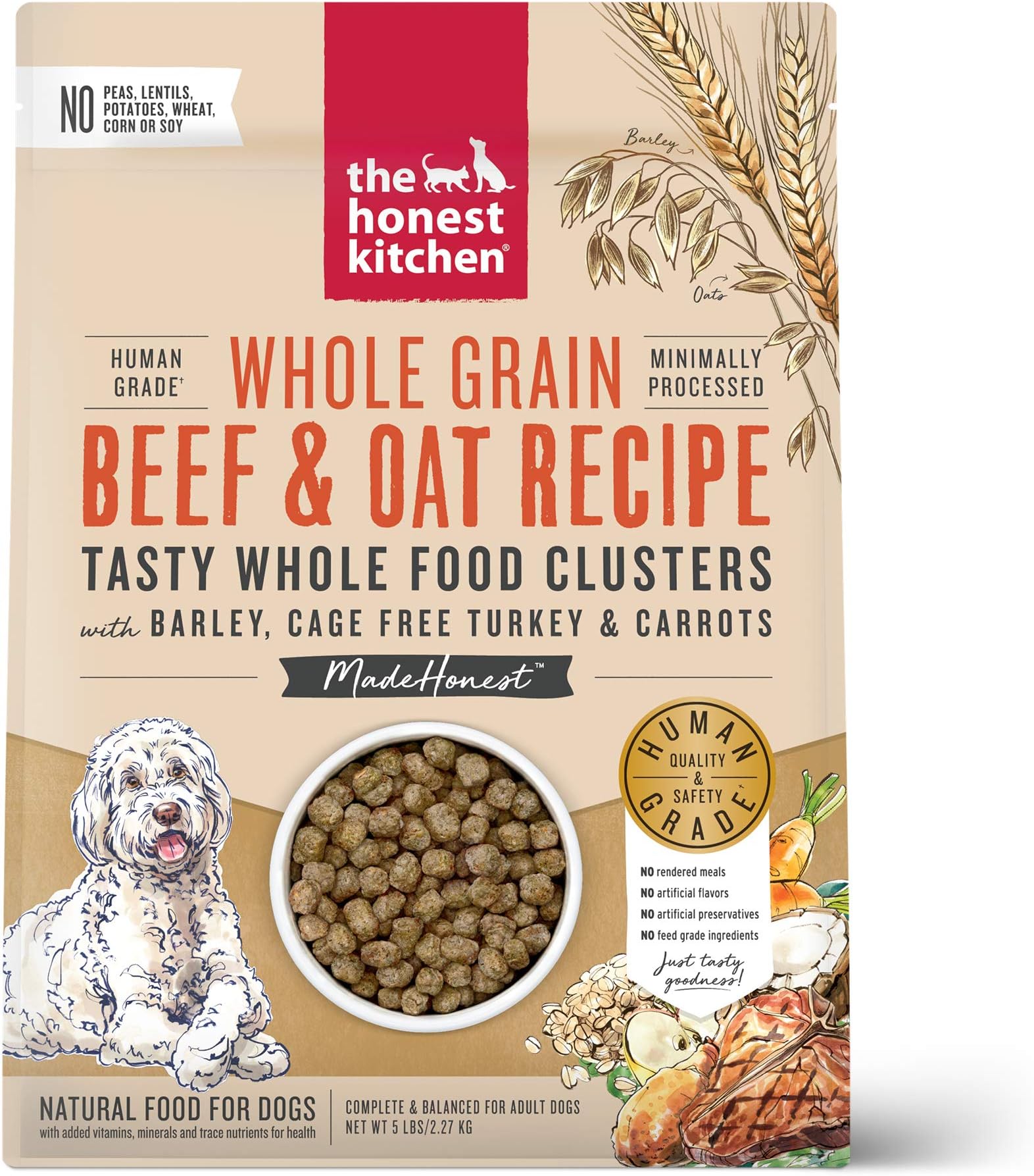 The Honest Kitchen Whole Food Clusters Whole Grain Beef, Oat & Turkey Dry Dog Food, 5 lb Bag