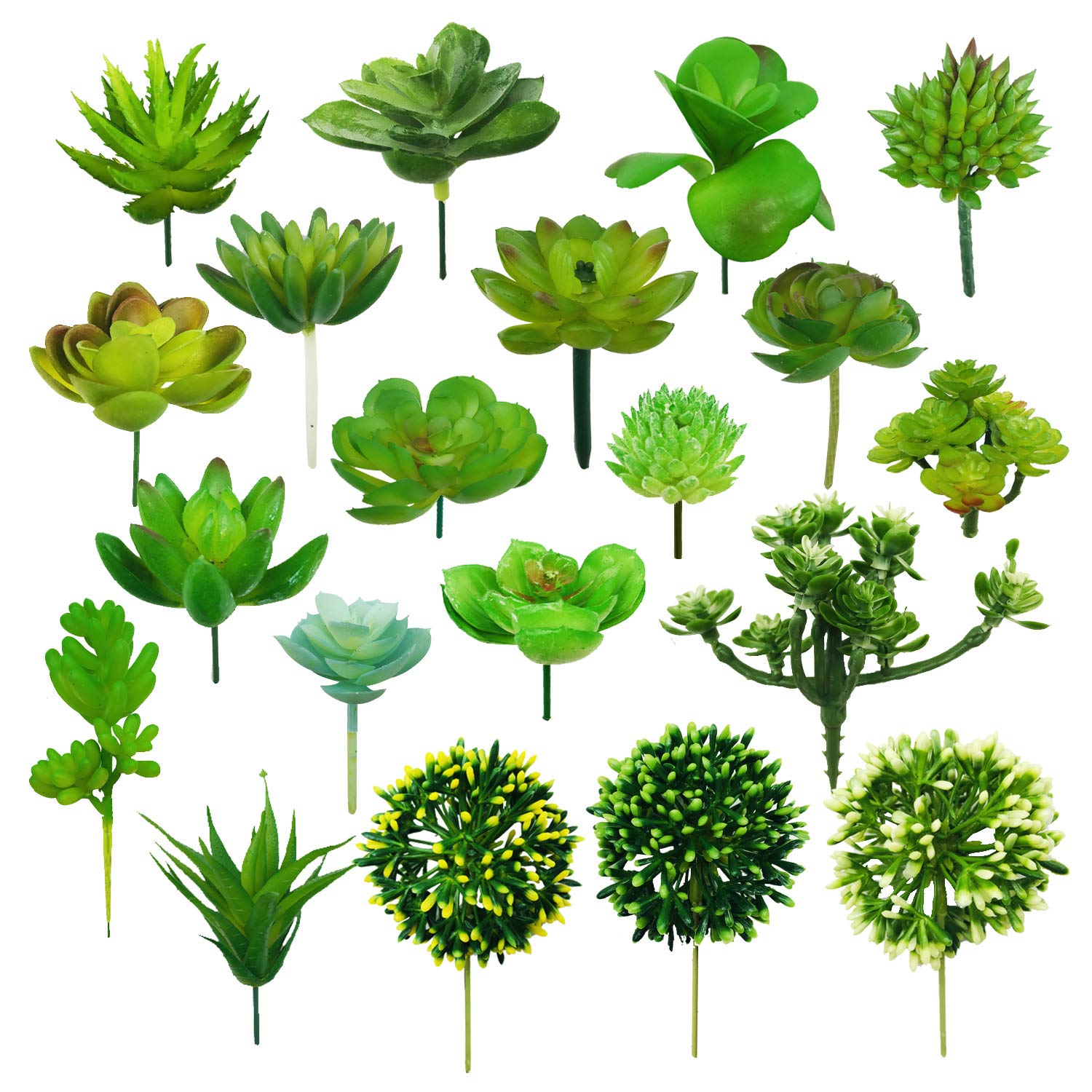 Woohome Green 20 Pcs Artificial Succulent Plants, Fake Succulent, Unpotted Faux Succulent Assortment In Flocked Blue In Different Type For Birthday Home Decor Indoor Wall Garden Diy