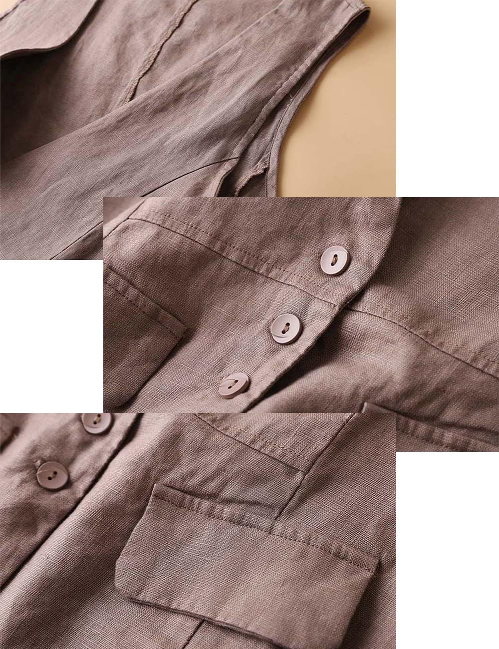 Tuikayoo Chaleco de lino para mujer, casual, sin mangas, con cuello en V, chaqueta ligera