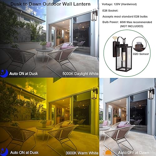 Miniatura 4 de LIT-PaTH Farol de pared para exteriores del anochecer al amanecer, aplique de pared como accesorio de iluminación de porche con una base E26 máximo