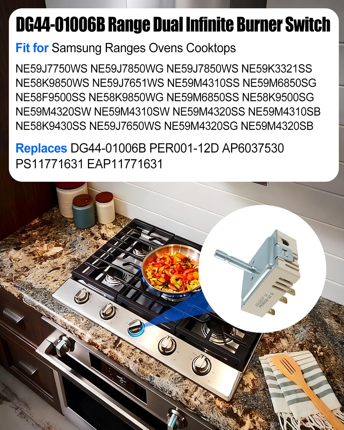 DG44-01006B Range Dual Infinite Burner Switch, PER001-12D Range Surface Element Control Fit for Samsung Range Oven Regulator Surface Unit Switch, Replaces AP6037530 PS11771631 EAP11771631
