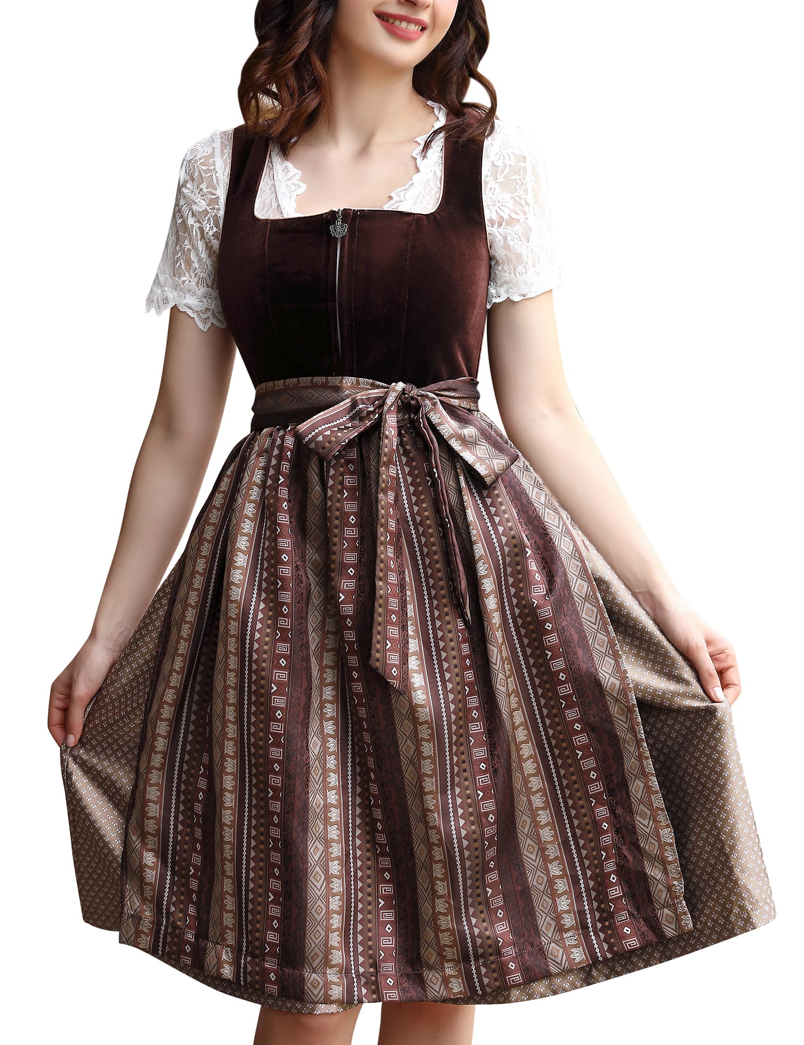 Dirndl Damen Midi Set - Inklusive Bluse, Rock & Schürze Für Oktoberfest