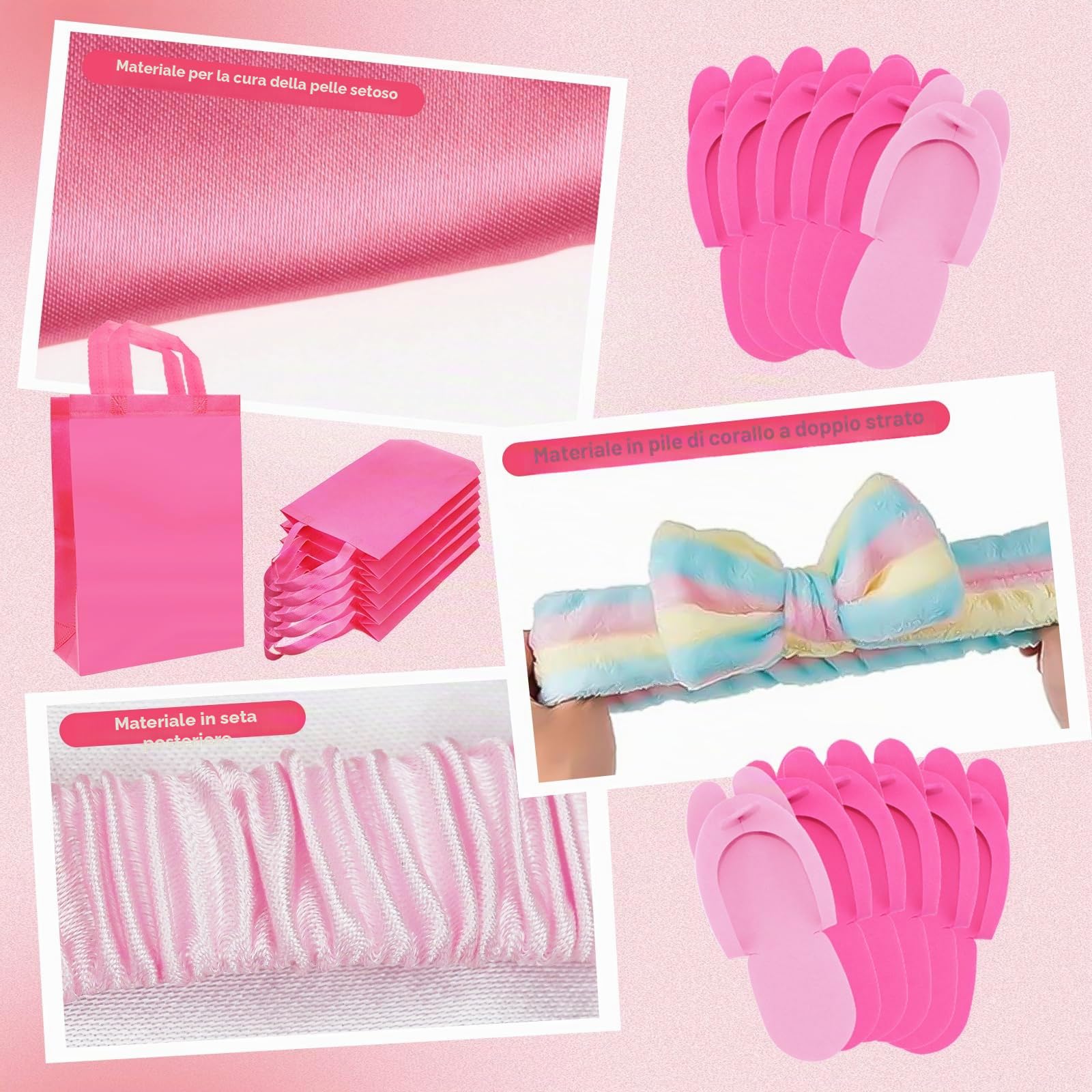 MSYU 30 articoli per feste spa per ragazze, 6 accappatoi in raso, 6 pantofole per bambini, pigiama party, compleanno, spa, bomboniere, taglia 8, rosa rosso, rosa
