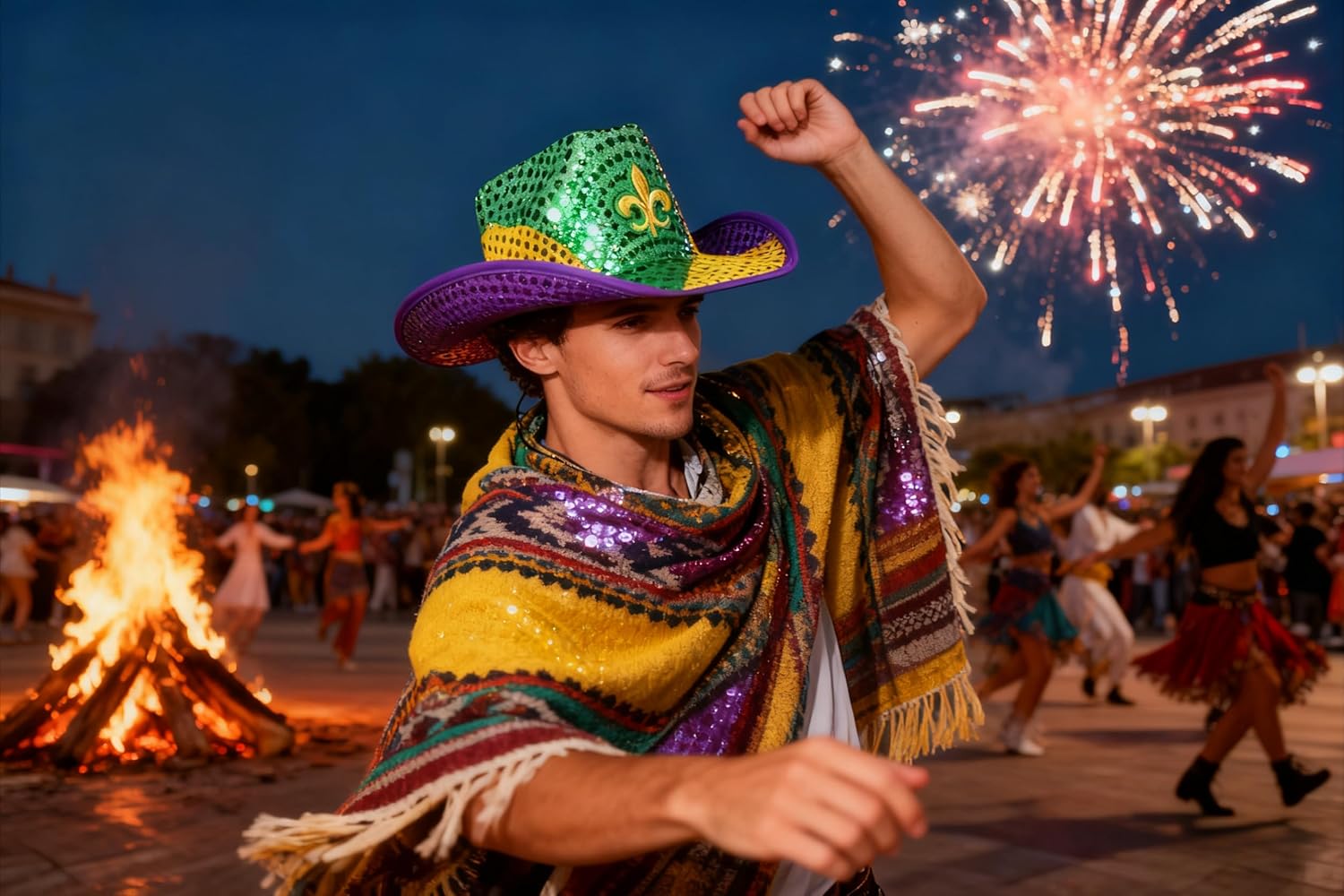 Sequin Cowboy Hat in Purple Green Gold Mardi Gras Party Hat with Flashing Lights Gift Box