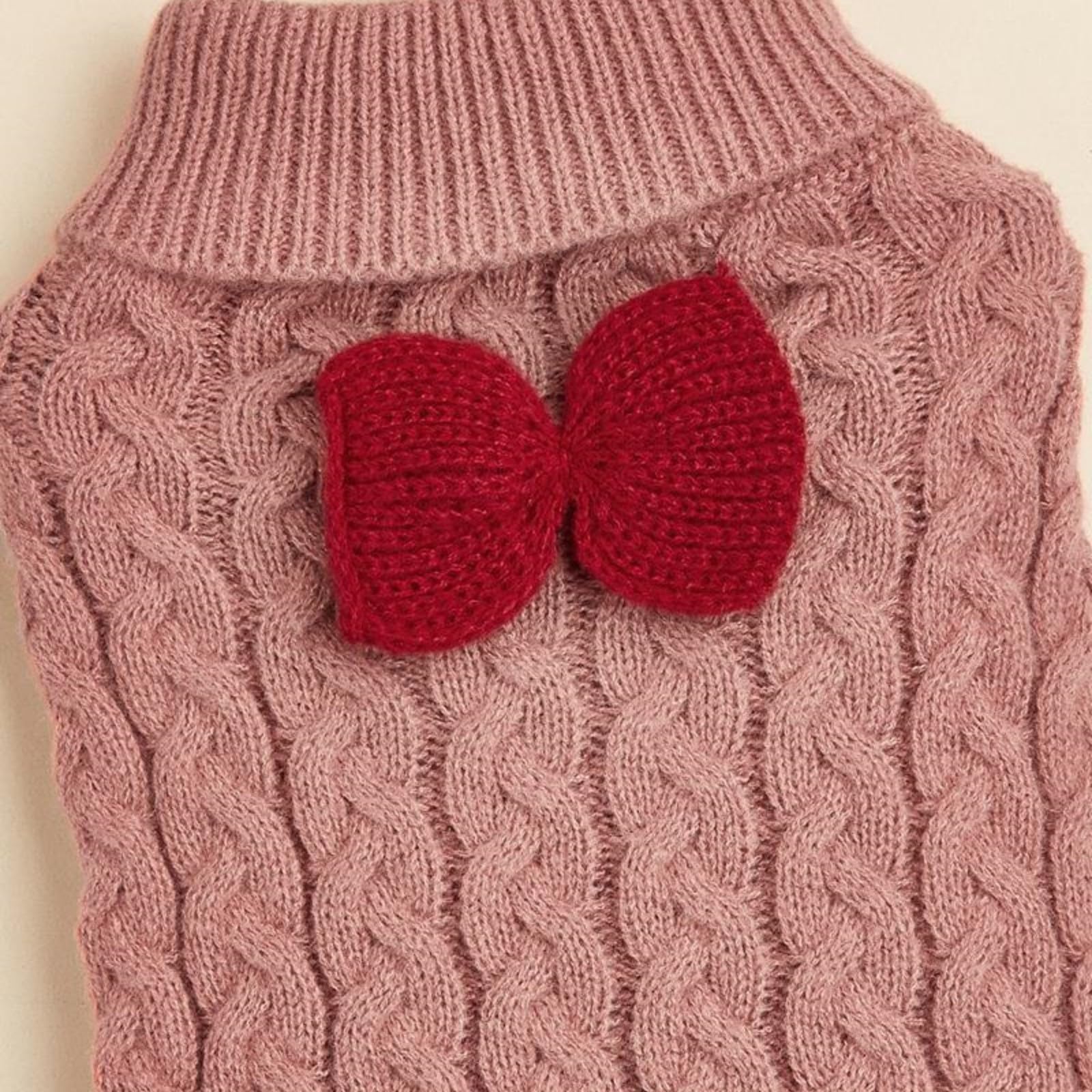 Dog Turtleneck Sweater Bow Knitting Dog Jumper Warm Dog Winter Clothes Pullover Knitwear Crochet Dog Coat Christmas Costume for Small Medium Large Dogs Cats (Rose pink - Image 3