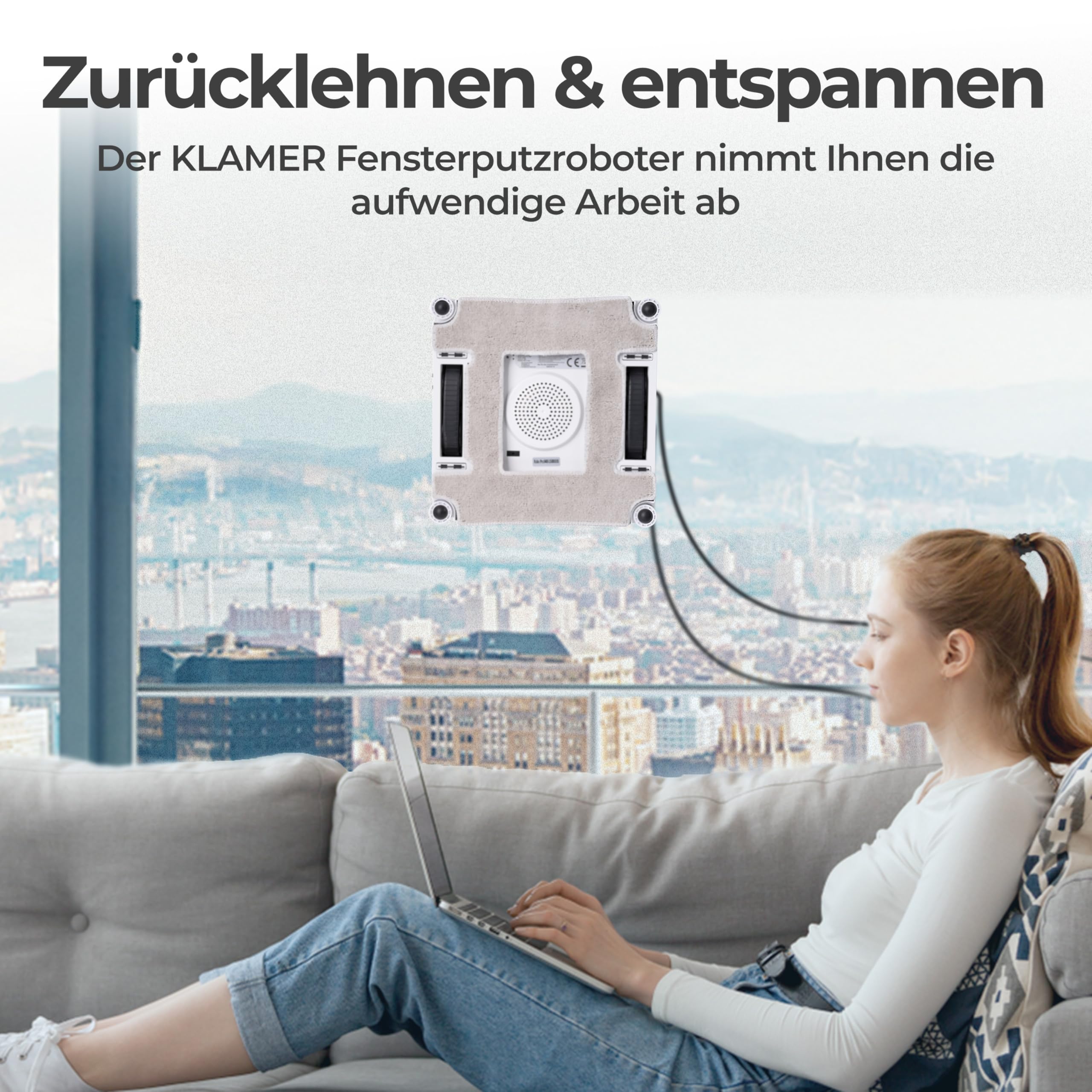 KLAMER Fensterputzroboter 3500 Pa – automatischer Fensterreiniger mit 100 ml Doppelwassertank, Nassreinigungsmodus & Rand-Erkennung, leise 60 dB, Absturzsicherung & Smart Pfadplanung