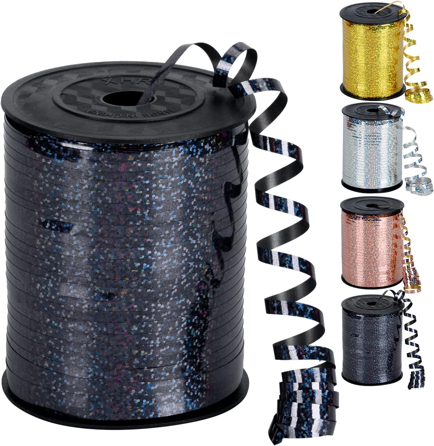 500 Yard Black Curling Ribbon for Crafts, Iridescent Crimped Ribbon for