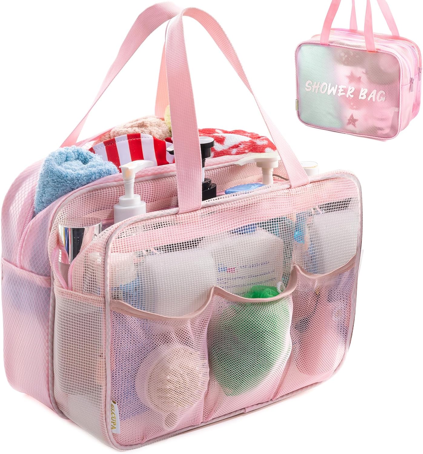 大型メッシュシャワーキャディ ウェット&amp;ドライゾーン付き &ndash; ポータブルハンギングトイレタリーバッグ 大学寮の部屋の必需品