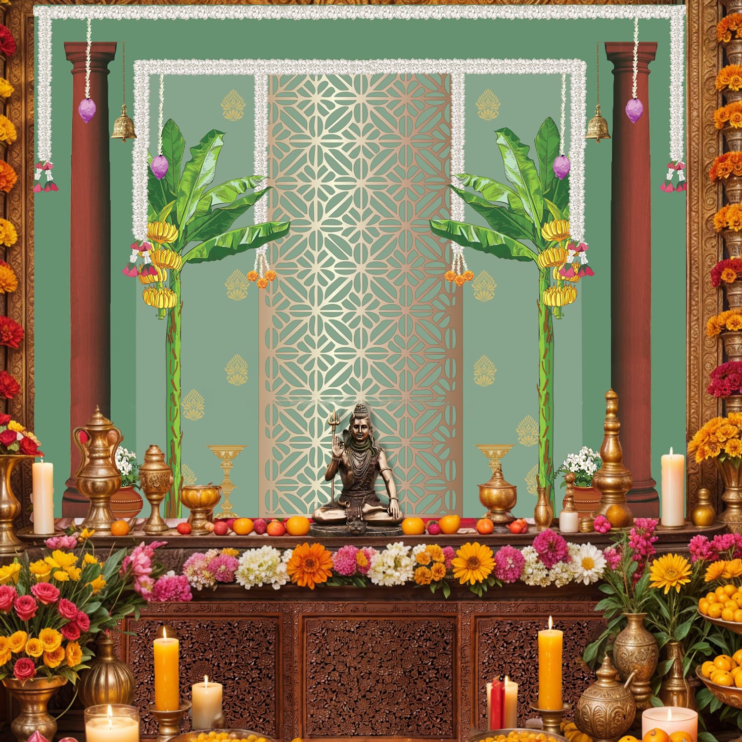 Party Propz Mandala Print Background Decorations Item - 1pc (8 * 5ft) Diwali Decoration for Home Decor, Navratri Decoration Items, Backdrop Cloth for Decorations Pooja (Cloth Banner) - Image 4 thumbnail