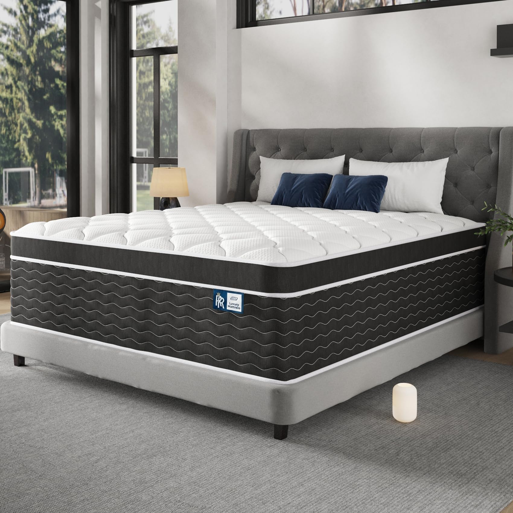 Photo 1 of Ruoysun 12 Inch Hybrid Gel Foam Medium Firm King Mattress in a Box, Black