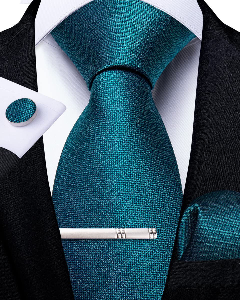 DiBanGu Corbata de color sólido para hombre, corbata formal de seda y pañuelo, gemelos de corbata para fiesta de boda
